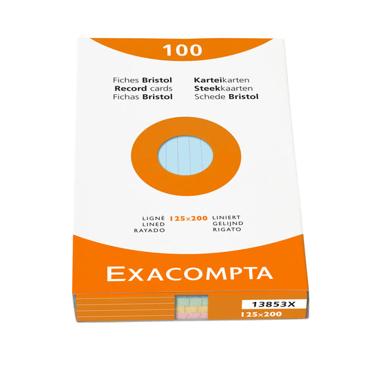 Exacompta Record Cards Ruled 200x125mm Assorted Colours (Pack 100) 13853X - NWT FM SOLUTIONS - YOUR CATERING WHOLESALER