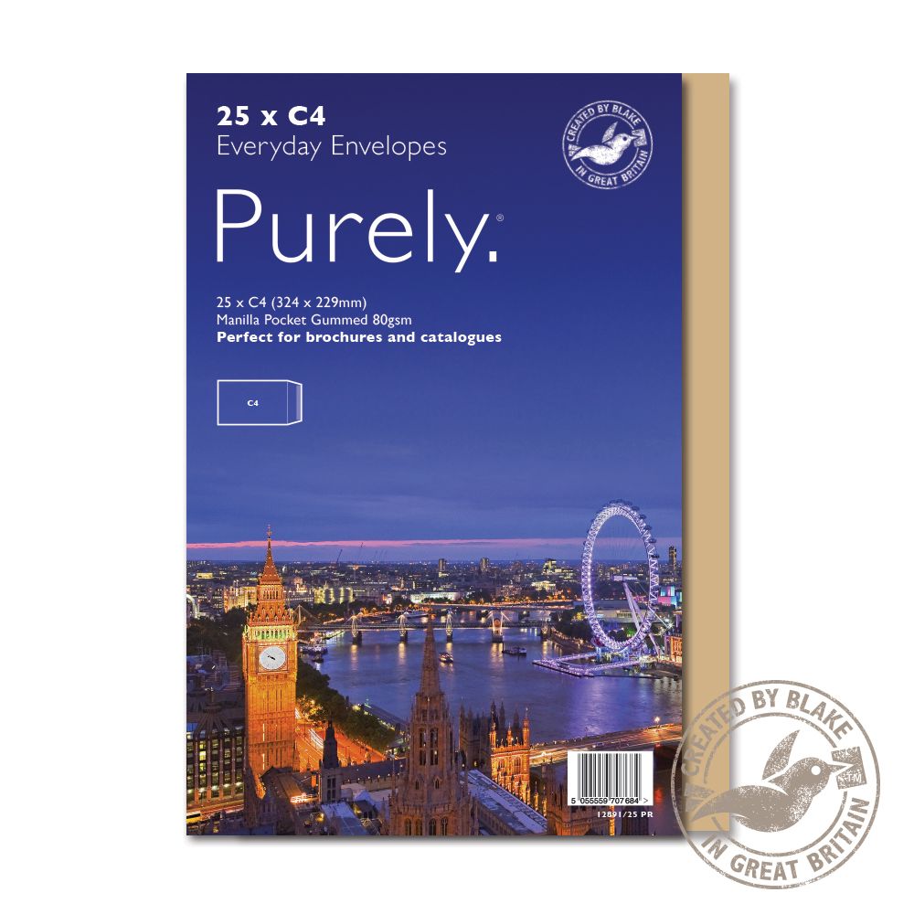Blake Purely Everyday Pocket Envelope C4 Gummed Plain 90gsm Manilla (Pack 25) - 13854/25 PR