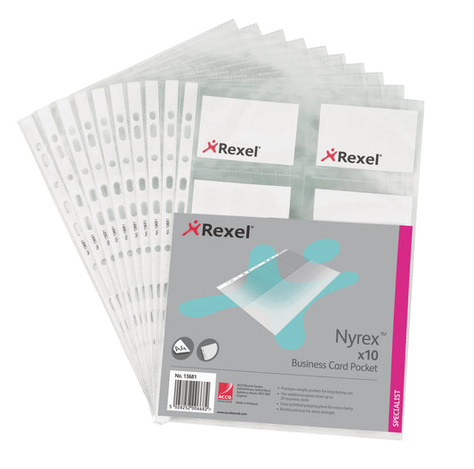 Rexel Nyrex Business Card Pocket Polypropylene A4 90 Micron Clear (Pack 10) 13681 - NWT FM SOLUTIONS - YOUR CATERING WHOLESALER