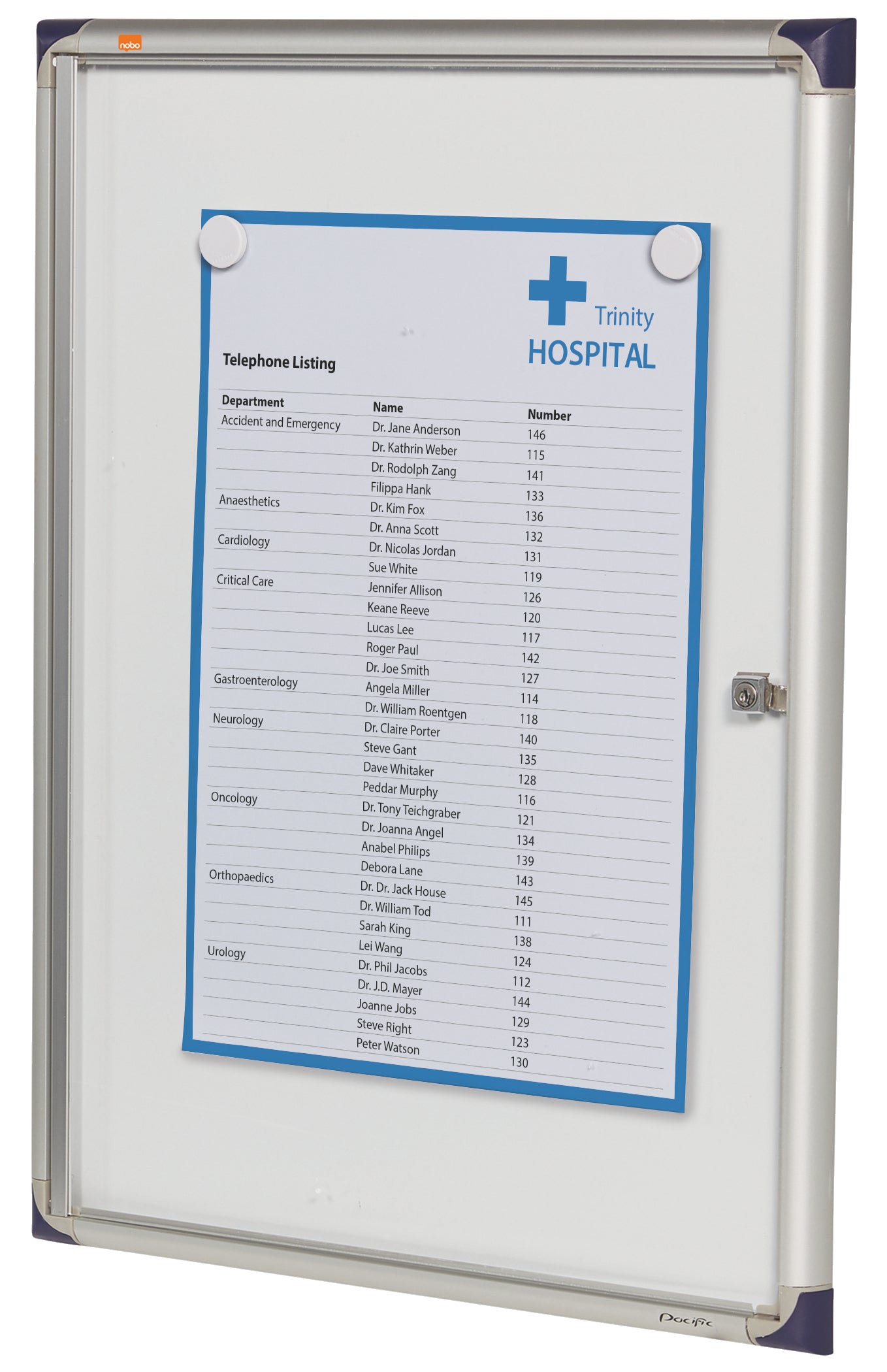 Nobo Extra Flat Magnetic Whiteboard Display Case Lockable 4 x A4 550x735mm 1900846