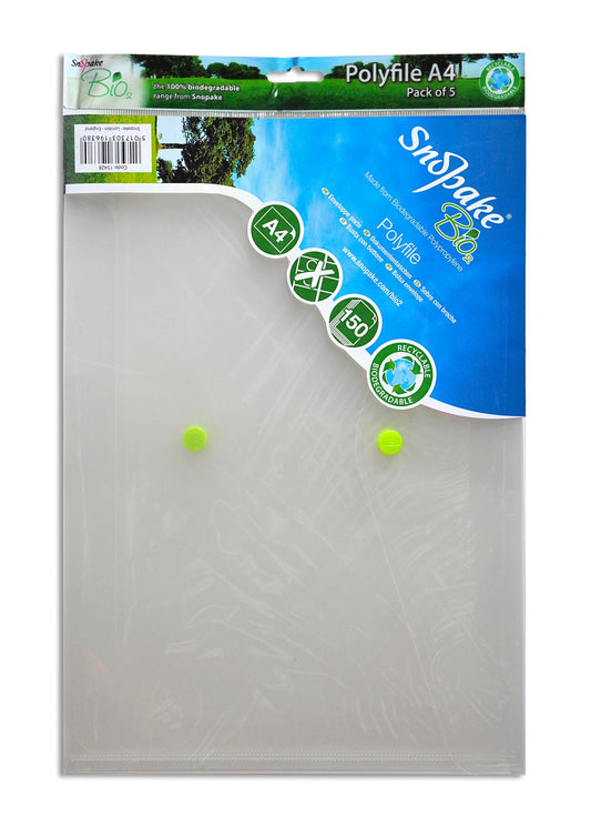 Snopake Bio Polyfile Wallet File Polypropylene A4 Clear (Pack 5) - 15428 - NWT FM SOLUTIONS - YOUR CATERING WHOLESALER