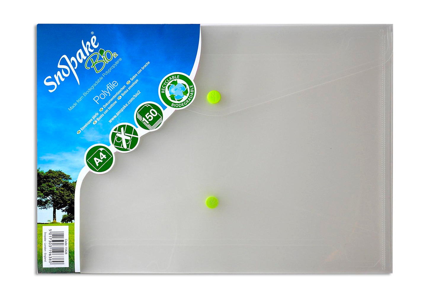 Snopake Bio Polyfile Wallet File Polypropylene A4 Clear (Pack 5) - 15428