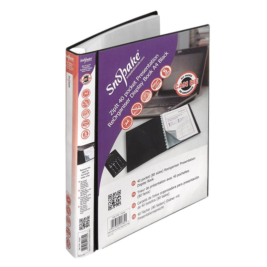 Snopake ReOrganiser A4 Display Book 40 Pocket Black - 15780 - NWT FM SOLUTIONS - YOUR CATERING WHOLESALER