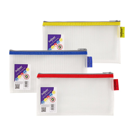 Snopake Mesh Zippa Bag EVA DL 300 Mircon Assorted Colours (Pack 3) - 15817 - NWT FM SOLUTIONS - YOUR CATERING WHOLESALER