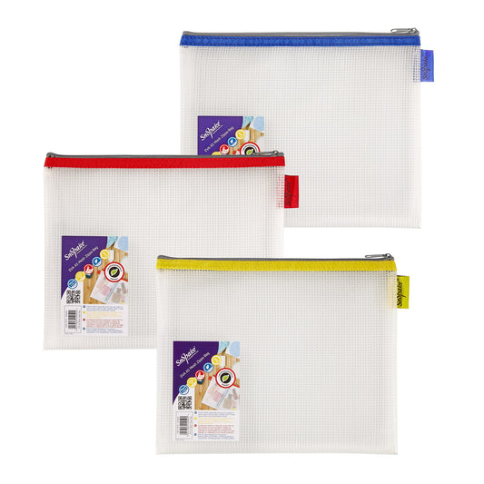 Snopake Mesh Zippa Bag EVA A5 300 Micron Assorted Colours (Pack 3) - 15818 - NWT FM SOLUTIONS - YOUR CATERING WHOLESALER