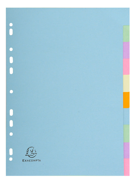 Exacompta Forever Recycled Divider 10 Part A4 170gsm Card Assorted Colours - 1610E - NWT FM SOLUTIONS - YOUR CATERING WHOLESALER
