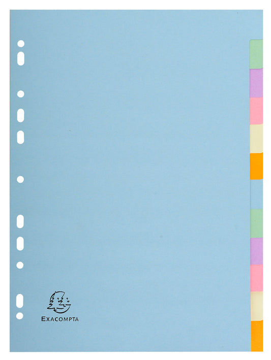 Exacompta Forever Recycled Divider 12 Part A4 170gsm Card Assorted Colours - 1612E - NWT FM SOLUTIONS - YOUR CATERING WHOLESALER
