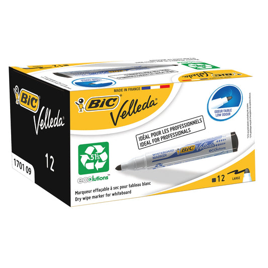 Bic Velleda 1701 Black Whiteboard Markers 12's - NWT FM SOLUTIONS - YOUR CATERING WHOLESALER