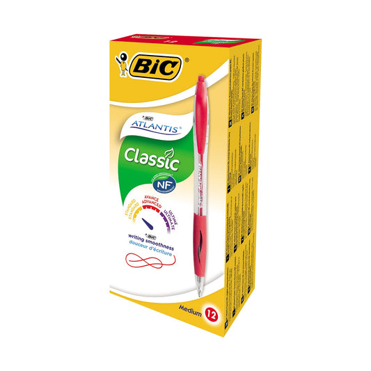 Bic Atlantis Retractable Ballpoint Medium Red Pens 12's - NWT FM SOLUTIONS - YOUR CATERING WHOLESALER