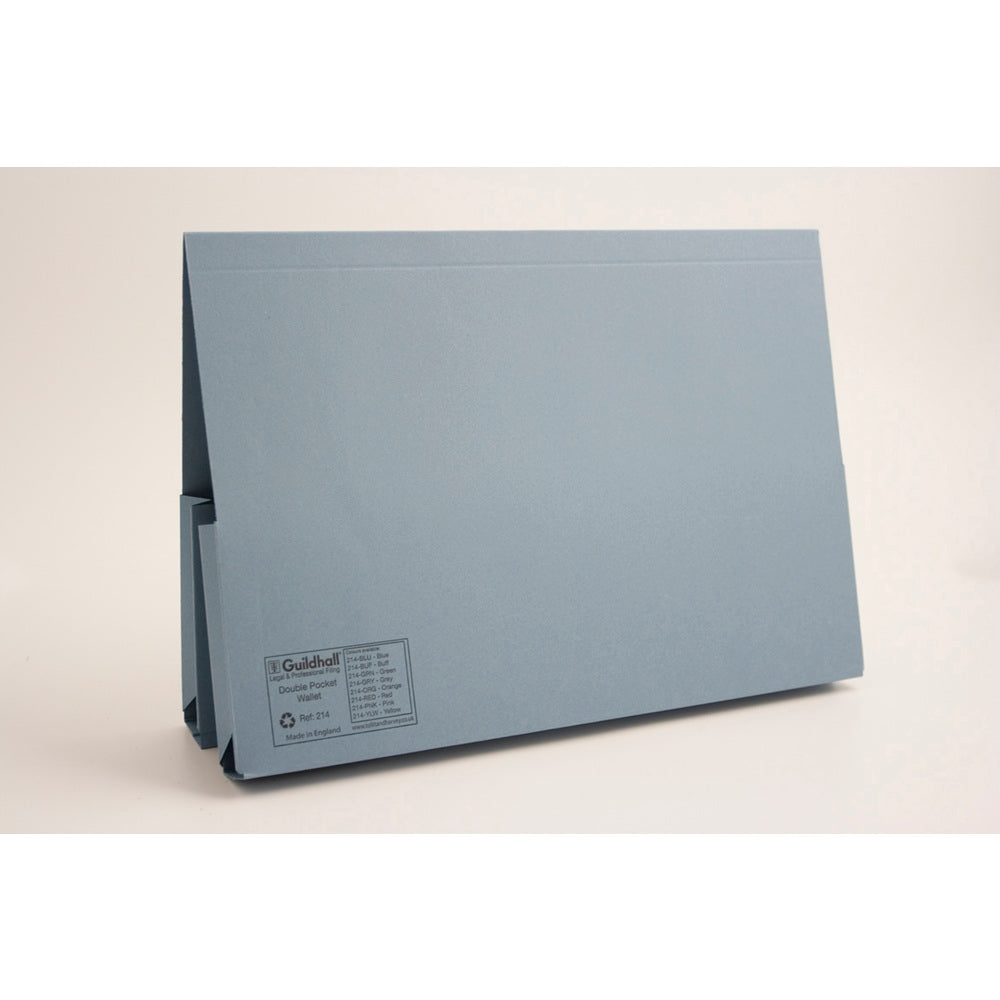 Guildhall Double Pocket Legal Wallet Manilla Foolscap 315gsm Blue (Pack 25) - 214-BLUZ