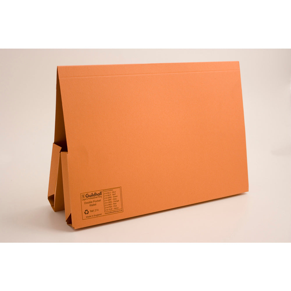 Guildhall Double Pocket Legal Wallet Manilla Foolscap 315gsm Orange (Pack 25) - 214-ORGZ