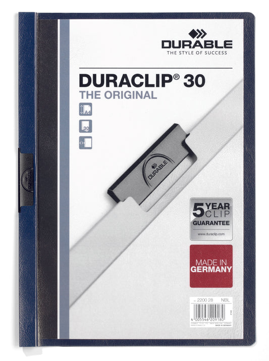 Durable Duraclip 30 Report File 3mm A4 Midnight Blue (Pack 25) 220028 - NWT FM SOLUTIONS - YOUR CATERING WHOLESALER