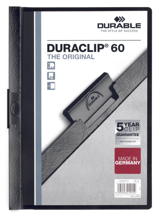 Durable Duraclip 60 Report File 6mm A4 Black (Pack 25) 220901 - NWT FM SOLUTIONS - YOUR CATERING WHOLESALER