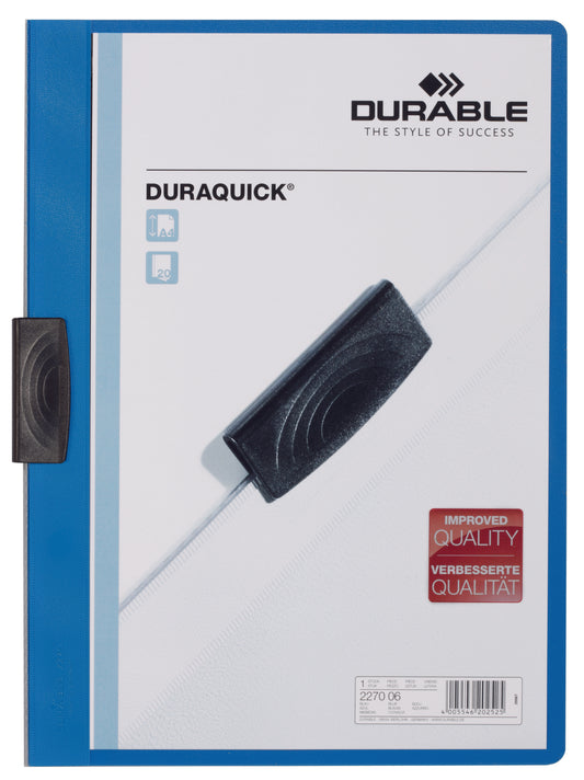 Durable Duraquick Clip Folder A4 Blue (Pack 20) 227006 - NWT FM SOLUTIONS - YOUR CATERING WHOLESALER