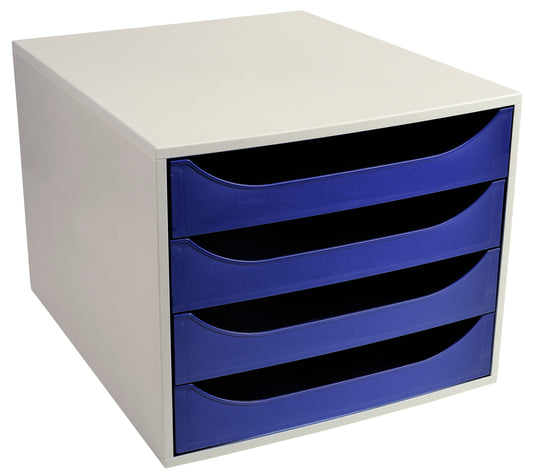 Exacompta Ecobox Set 4Draw Office Grey/Night Blue 2286104D - NWT FM SOLUTIONS - YOUR CATERING WHOLESALER