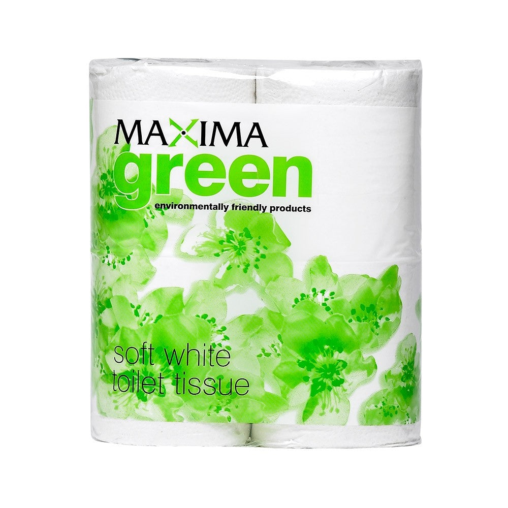 Maxima Green 2-Ply White Toilet Roll 200 Sheet 100% Recycled Paper (Pack of 48)