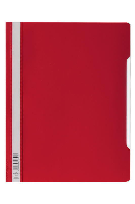 Durable Clear View Report Folder Extra Wide A4 Red (Pack 50) 257003 - NWT FM SOLUTIONS - YOUR CATERING WHOLESALER