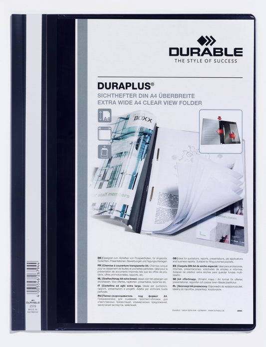 Durable Duraplus Report Folder Extra Wide A4 Black (Pack 25) 257901 - NWT FM SOLUTIONS - YOUR CATERING WHOLESALER