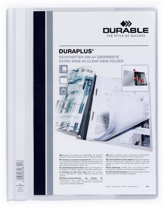 Durable Duraplus Report Folder Extra Wide A4 White (Pack 25) 257902 - NWT FM SOLUTIONS - YOUR CATERING WHOLESALER