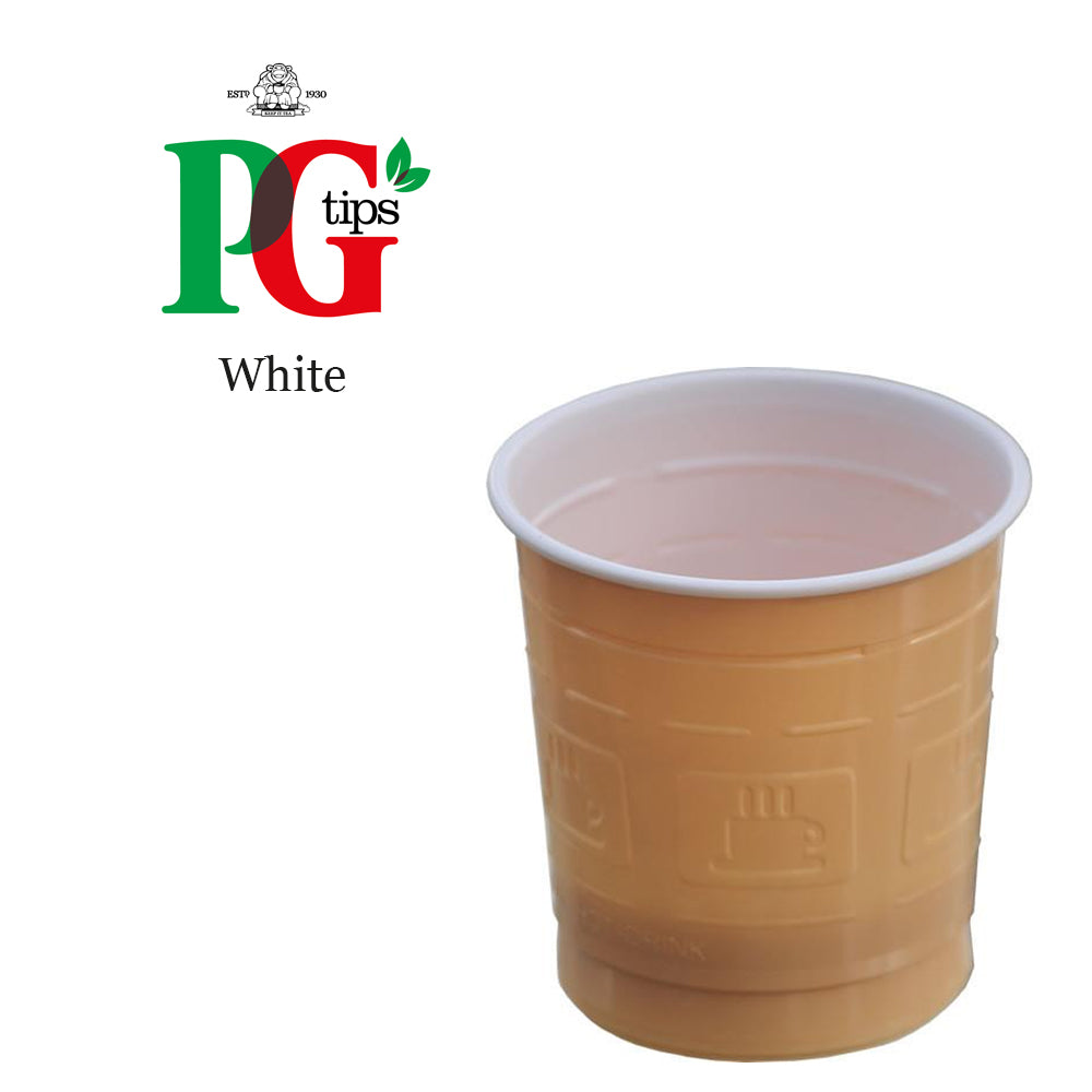 In-Cup PG Tips White 25s 73mm Plastic Cups - NWT FM SOLUTIONS - YOUR CATERING WHOLESALER