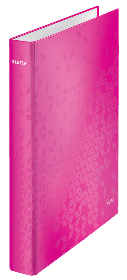 Leitz WOW Ring Binder Laminated Paper on Board 2 D-Ring A4 25mm Rings Pink (Pack 10) 42410023