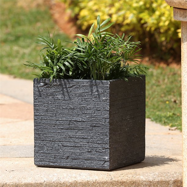 Strata Slate Pewter 32cm Short Square Planter {GN686-PEW}