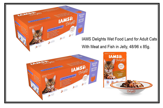IAMS Delights Adult Cat Land & Sea Collection in Jelly 48x85g - NWT FM SOLUTIONS - YOUR CATERING WHOLESALER