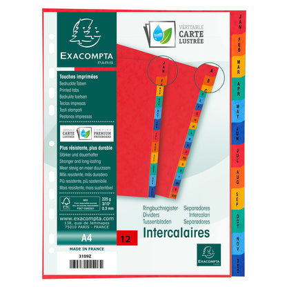 Exacompta Index Jan-Dec A4 225gsm Pressboard Assorted Colours - 3109Z - NWT FM SOLUTIONS - YOUR CATERING WHOLESALER