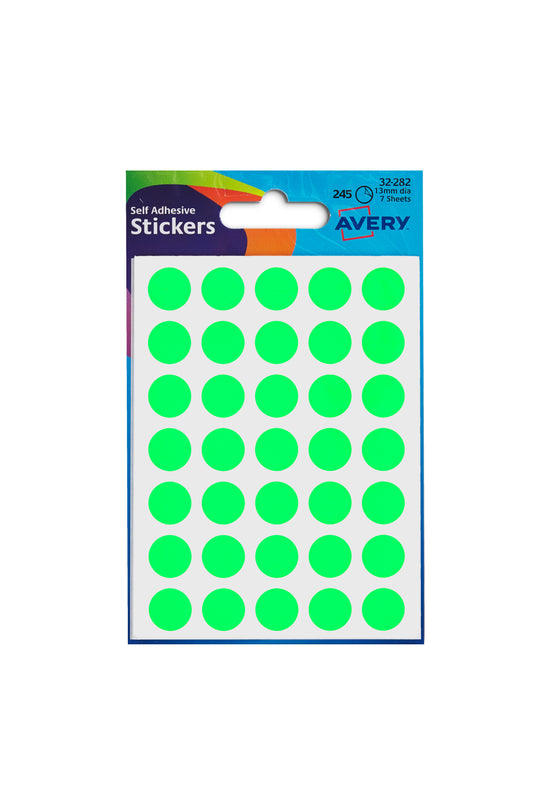 Avery Coloured Label Round 12mm Diameter Green (2450 Labels) 32-282 - NWT FM SOLUTIONS - YOUR CATERING WHOLESALER