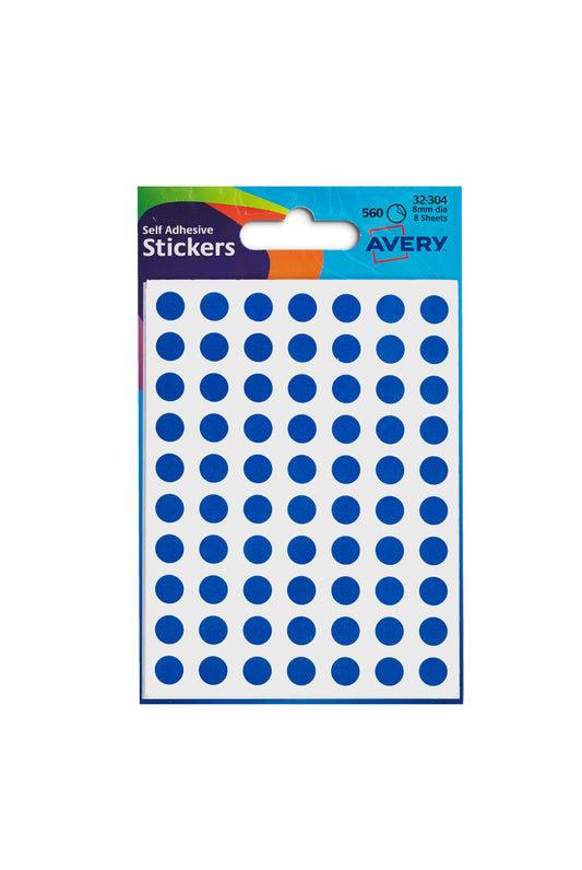 Avery Coloured Label Round 8mm Diameter Blue (Pack 10 x 560 Labels) 32-304 - NWT FM SOLUTIONS - YOUR CATERING WHOLESALER