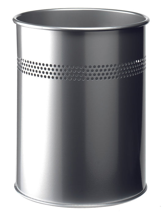 Durable Waste Bin Metal Round Perforated 15 Litre 30mm Silver 330023 - NWT FM SOLUTIONS - YOUR CATERING WHOLESALER