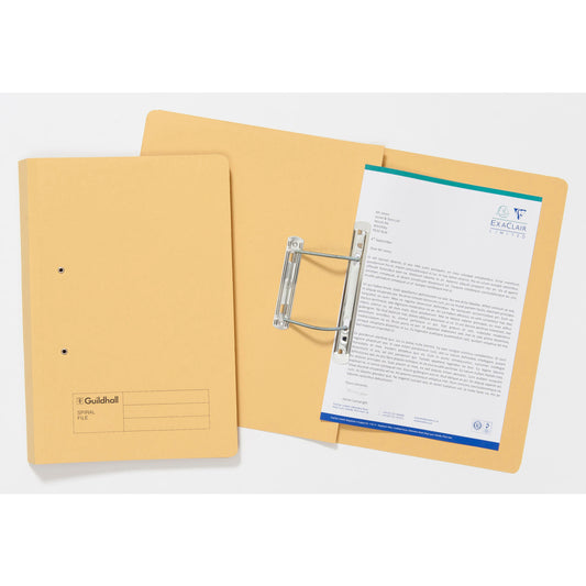Guildhall Spring Transfer File Manilla Foolscap 285gsm Yellow (Pack 25) - 346-YLWZ - NWT FM SOLUTIONS - YOUR CATERING WHOLESALER