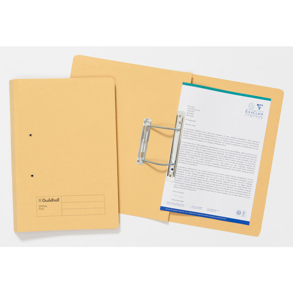Guildhall Spring Transfer File Manilla Foolscap 285gsm Yellow (Pack 25) - 346-YLWZ - NWT FM SOLUTIONS - YOUR CATERING WHOLESALER