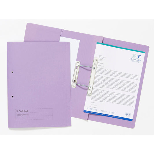 Guildhall Spring Pocket Transfer File Manilla Foolscap 315gsm Mauve (Pack 25) - 349-MVEZ - NWT FM SOLUTIONS - YOUR CATERING WHOLESALER