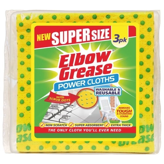 Elbow Grease Power Cloths 3 Pack Super Absorbent Extra Thick With Scrub Dots