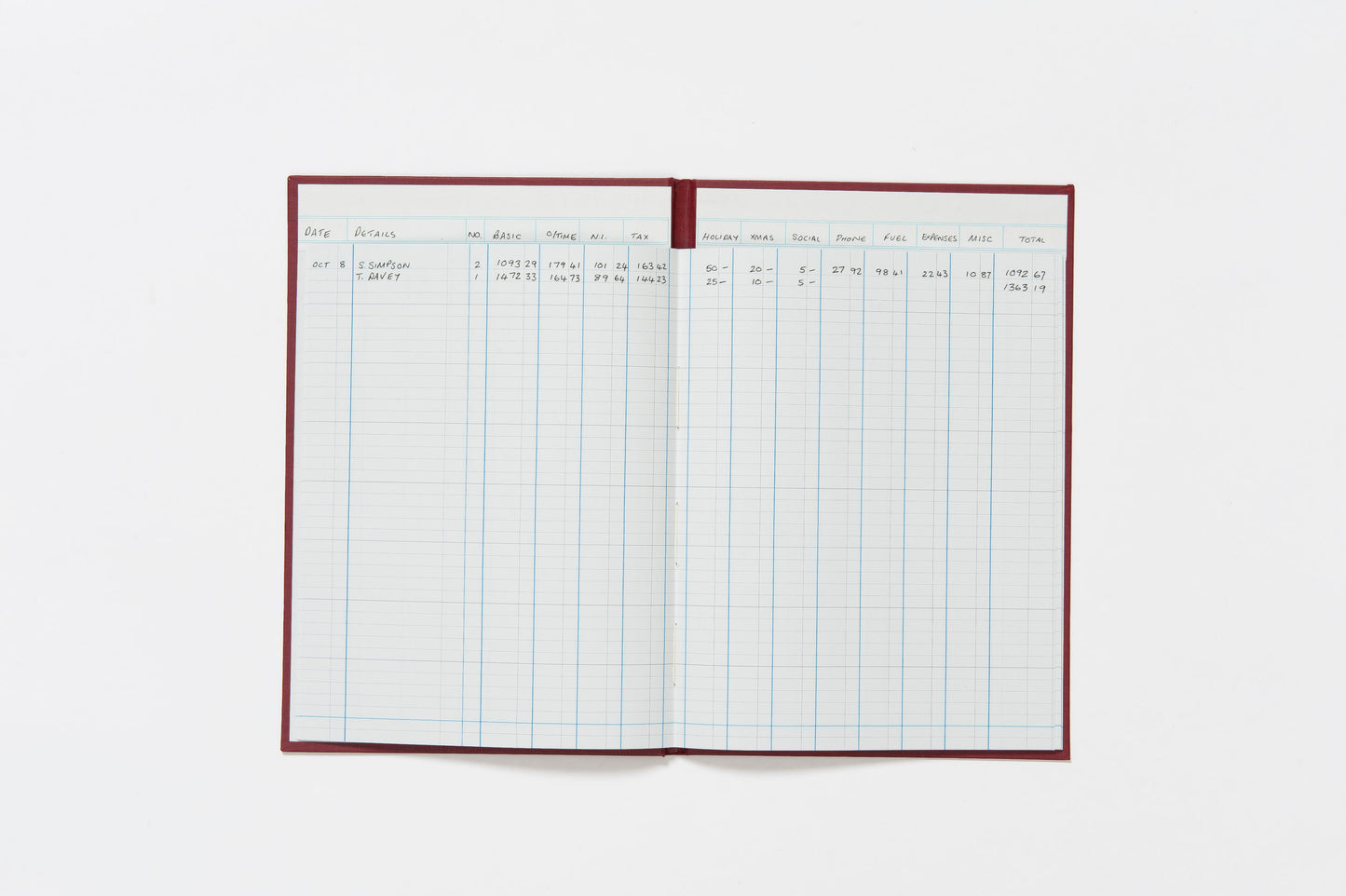 Guildhall Headliner Account Book Casebound 298x203mm 12 Cash Columns 80 Pages Red - 38/12Z
