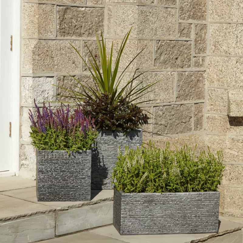 Strata Slate Pewter 32cm Short Square Planter {GN686-PEW}