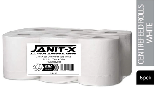 Janit-X Eco 100% Recycled Centrefeed Rolls White 6 x 150m  - NWT FM SOLUTIONS - YOUR CATERING WHOLESALER