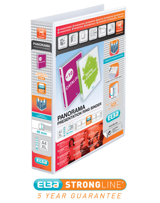 Elba Panorama Presentation Ring Binder Polypropylene 4 D-Ring A4 40mm Rings White (Pack 6) - 400008419 - NWT FM SOLUTIONS - YOUR CATERING WHOLESALER