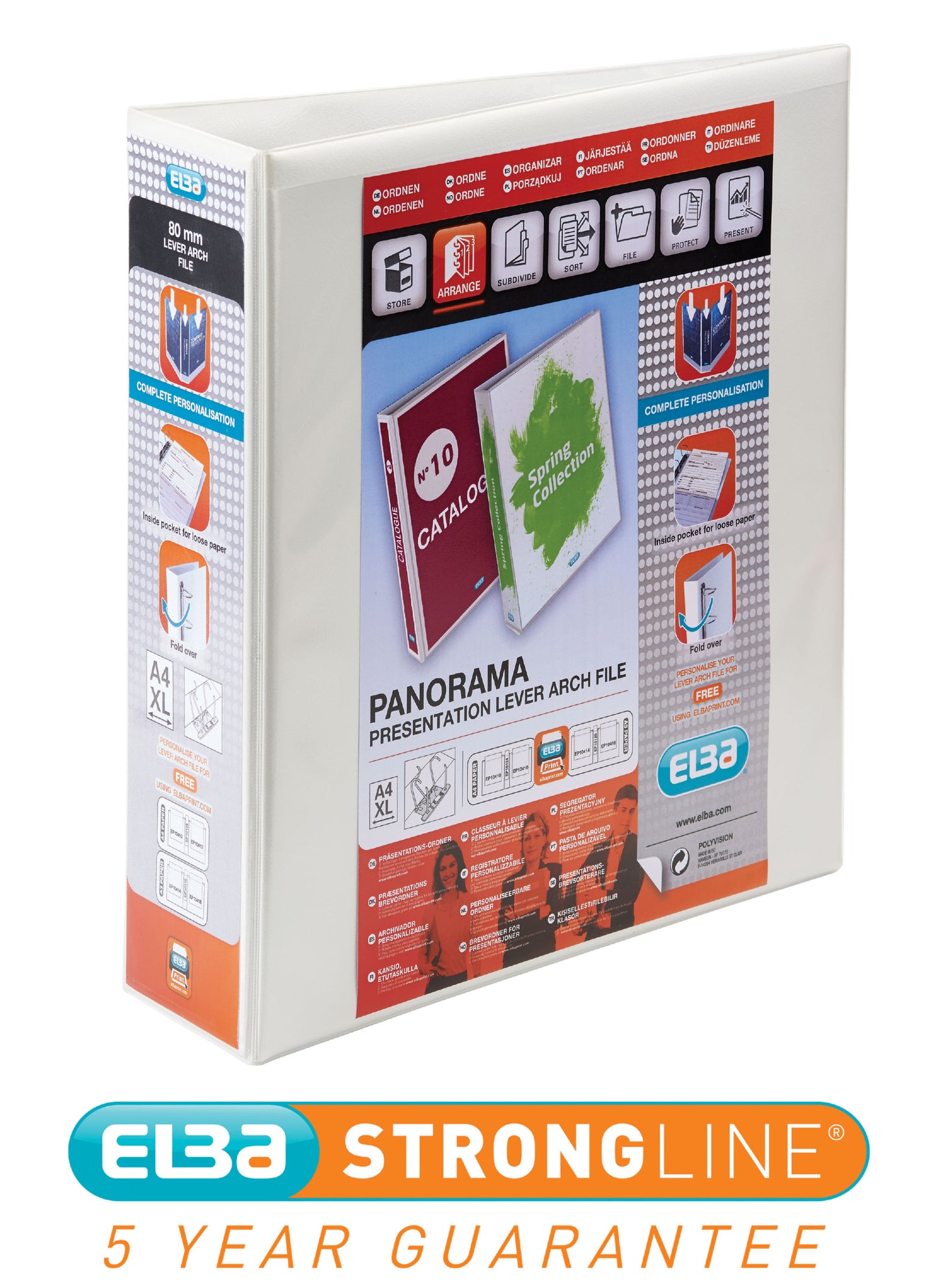 Elba Panorama Presentation Lever Arch File Polypropylene A4 70mm Spine Width A4 White (Pack 5) - 400008436 - NWT FM SOLUTIONS - YOUR CATERING WHOLESALER