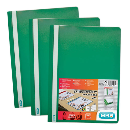Elba Report File Clear Front Plastic Green Pack 50 400055031 - NWT FM SOLUTIONS - YOUR CATERING WHOLESALER