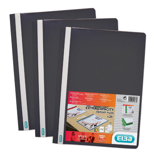 Elba Report File Clear Front Plastic Black (Pack 50) 400055033 - NWT FM SOLUTIONS - YOUR CATERING WHOLESALER
