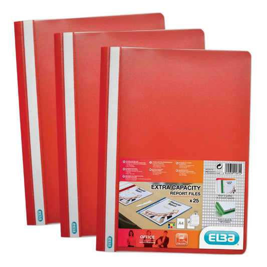 Elba Report File Clear Front Plastic Red Pack 50 400055034 - NWT FM SOLUTIONS - YOUR CATERING WHOLESALER