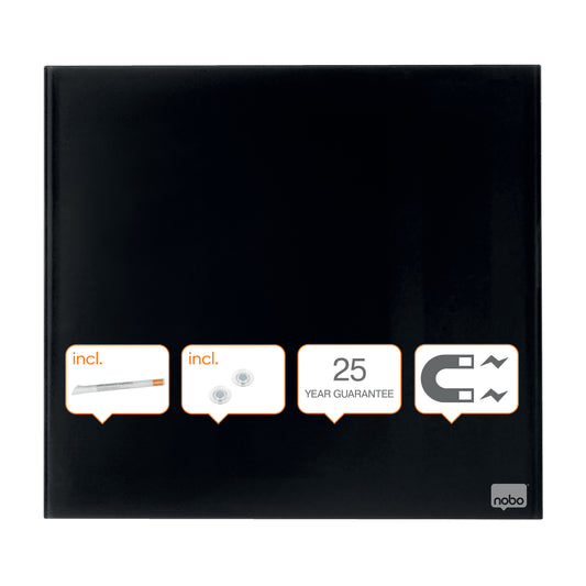 Nobo Magnetic Glass Whiteboard Tile 450x450mm Black 1903951 - NWT FM SOLUTIONS - YOUR CATERING WHOLESALER