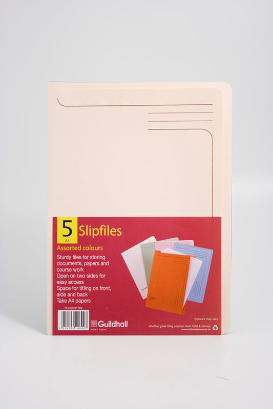 Guildhall Slipfile Manilla A4 Open 2 Sides 230gsm Assorted Colours (Pack 50) - 4600Z - NWT FM SOLUTIONS - YOUR CATERING WHOLESALER