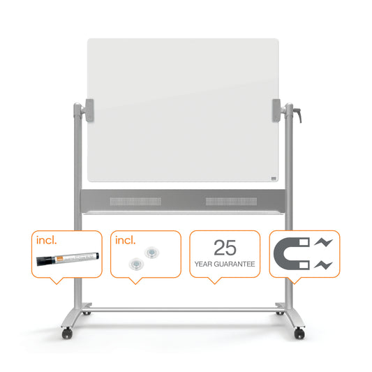 Nobo Mobile Magnetic Glass Whiteboard Brilliant White 1200x900mm 1903943 - NWT FM SOLUTIONS - YOUR CATERING WHOLESALER