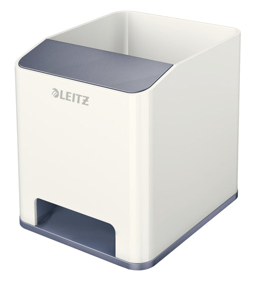Leitz WOW Dual Colour Sound Pen Holder White/Grey 53631001 - NWT FM SOLUTIONS - YOUR CATERING WHOLESALER