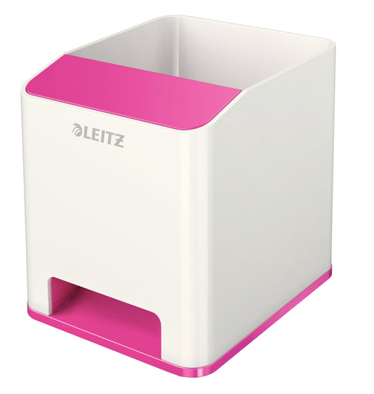 Leitz WOW Dual Colour Sound Pen Holder White/Pink 53631023 - NWT FM SOLUTIONS - YOUR CATERING WHOLESALER