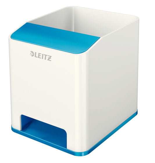 Leitz WOW Dual Colour Sound Pen Holder White/Blue 53631036 - NWT FM SOLUTIONS - YOUR CATERING WHOLESALER