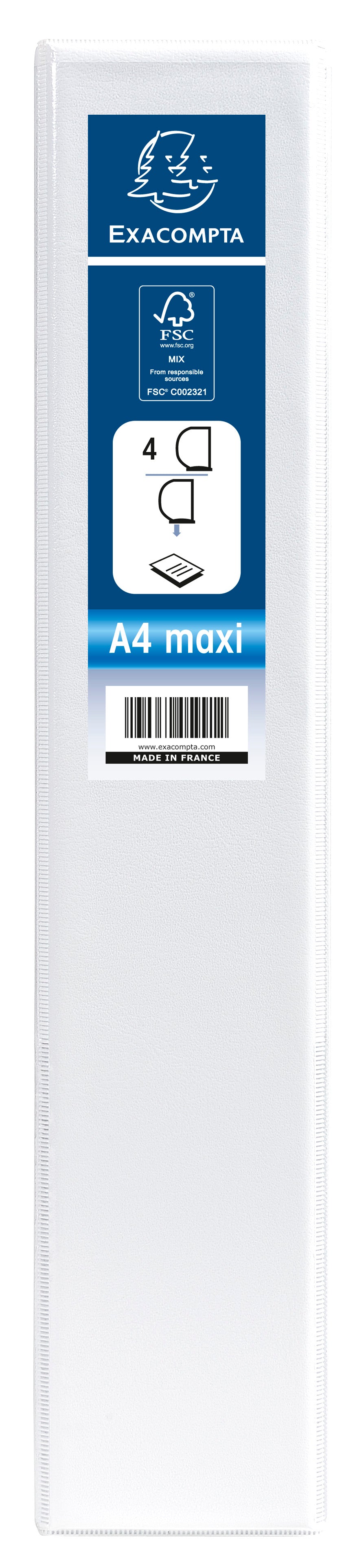 Exacompta Presentation Ring Binder Polypropylene 4 D-Ring A4+ 40mm Rings White (Pack 10) - 51843E